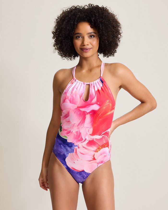 Tommy Bahama Artist Series High Neck One Piece Swimsuit - Touch Of Pink *