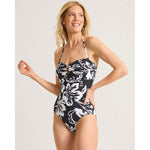Tommy Bahama Sunset Blooms Underwire Bandeau One Piece Swimsuit - Black