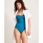 Tommy Bahama Novelty Pearl U Front Bandeau Top One Piece Swimsuit - Topaz Teal