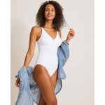 Tommy Bahama Pearl Cross Front V Neck One Piece Swimsuit - White