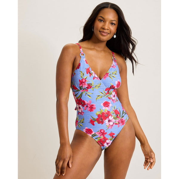 Tommy Bahama Women's Chambray Beach Ots 1 Piece Swimsuit in Blue