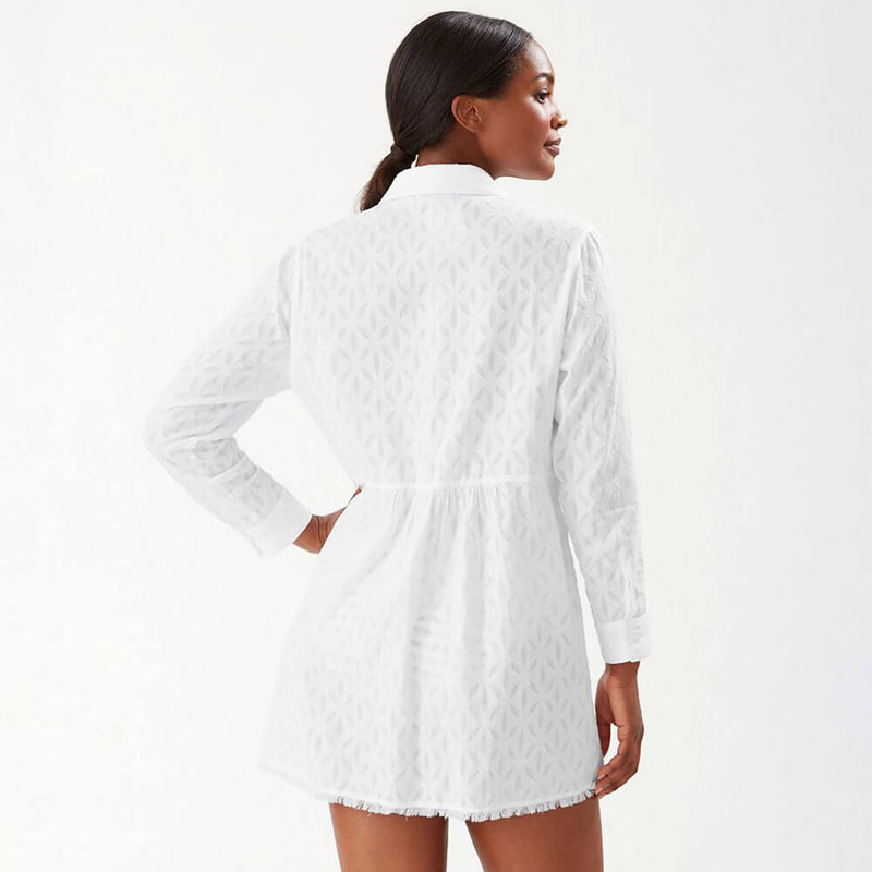 Tommy Bahama Cotton Clip Jacquard Boyfriend Shirt Dress Cover Up- White*