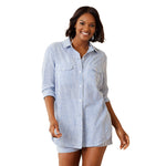 Tommy Bahama Shoreline Stripe Boyfriend Shirt Cover Up - Beaming Blue*