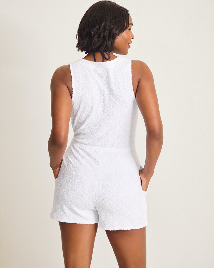 Tommy Bahama Textured Spa Terry Romper Cover Up - White