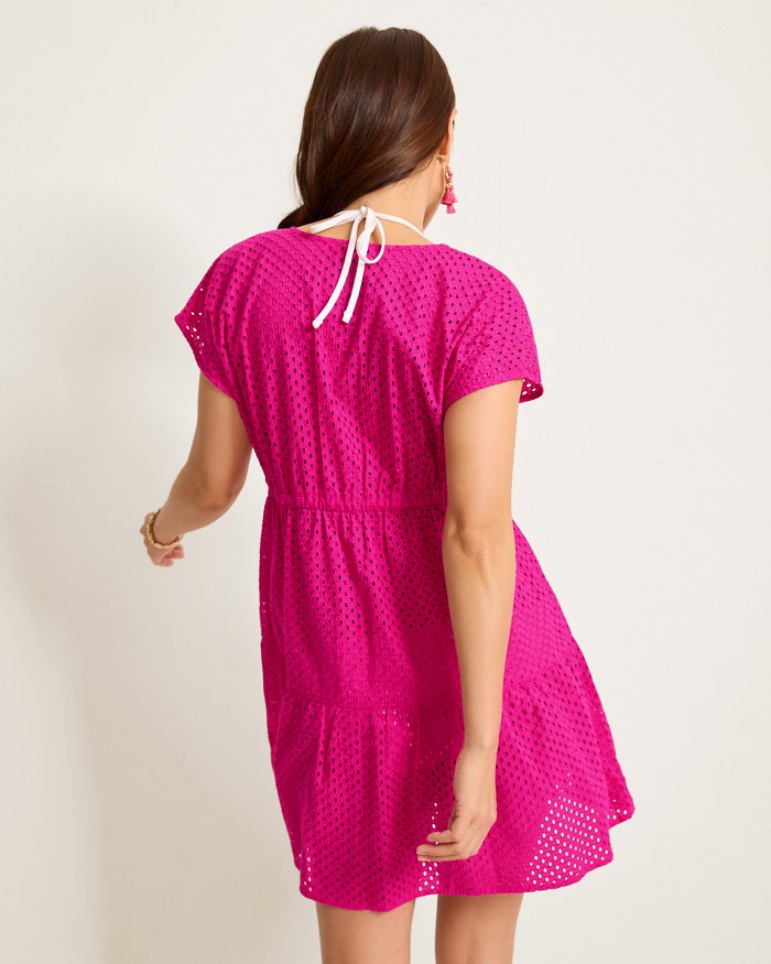 Tommy Bahama Eyelet Cove Vneck Short Dress Cover Up - Pink Maui *