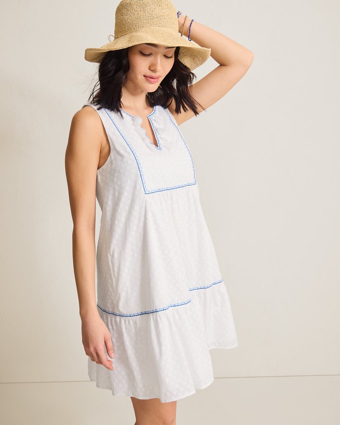 Tommy Bahama Cotton Clip Sleeveless Tiered Dress Cover Up - White