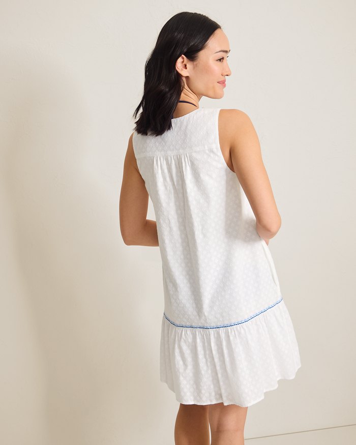 Tommy Bahama Cotton Clip Sleeveless Tiered Dress Cover Up - White