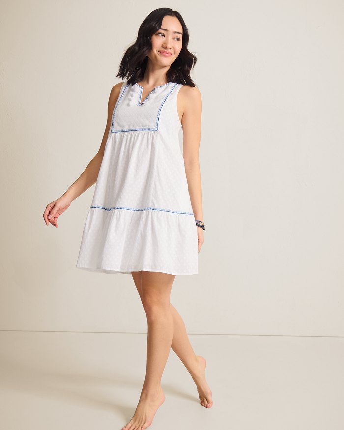 Tommy Bahama Cotton Clip Sleeveless Tiered Dress Cover Up - White
