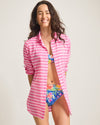 Tommy Bahama Coastline Stripe Boyfriend Shirt Cover Up - Pink Orchid