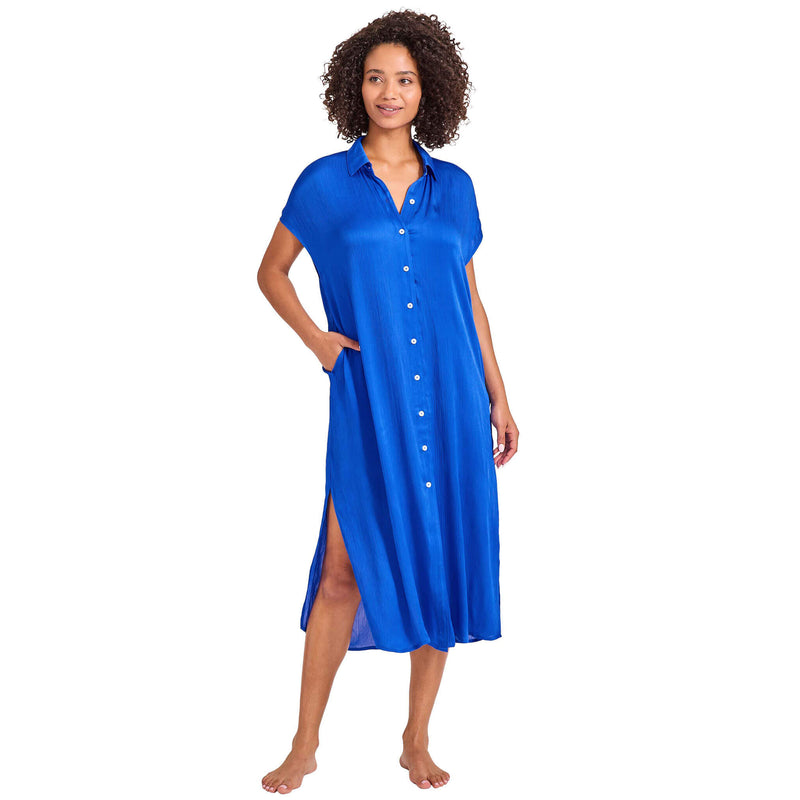 Tommy Bahama Calypso Wave Button Front Duster Cover Up - Beach Glass Blue