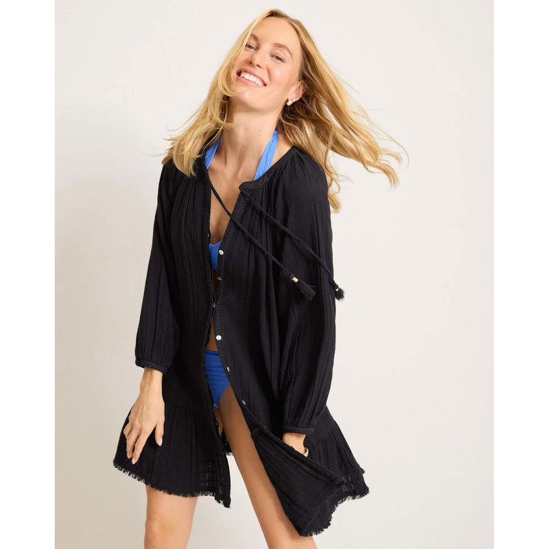 Tommy Bahama Mykonos Textured Button Dress Cover Up - Black