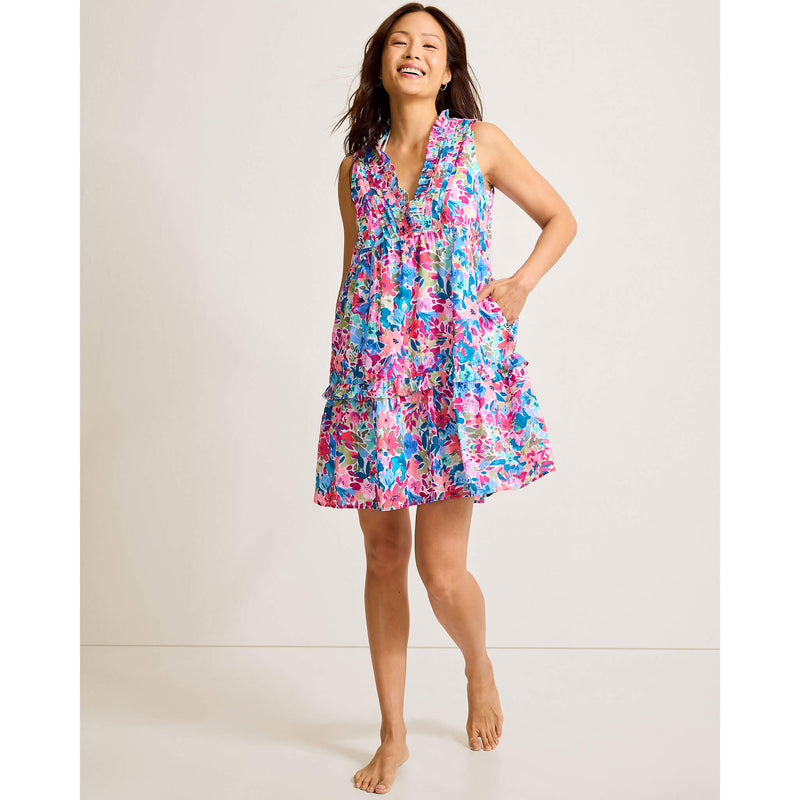 Tommy Bahama Watercolor Floral Tiered Dress Cover Up - Dusty Lupine