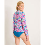Tommy Bahama Watercolor Floral Front Zip Rashguard Cover Up - Dusty Lupine