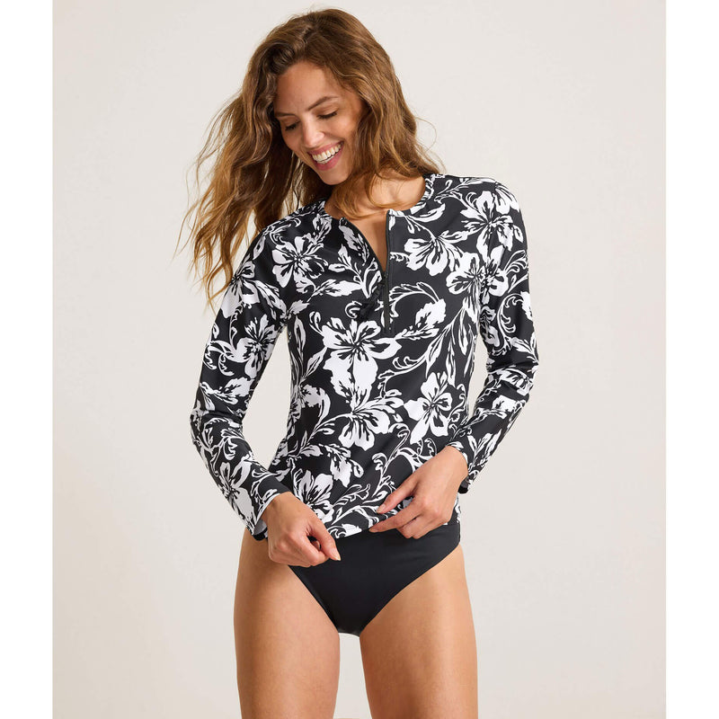 Tommy Bahama Sunset Blooms Zip Long Sleeve Rashguard Cover Up - Black