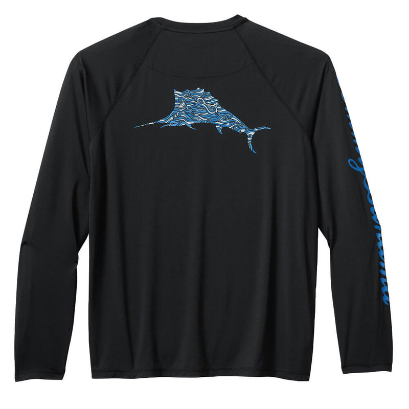 Tommy Bahama Men's IslandZone Chill Time Surf Crew Long Sleeve Rash Guard T-Shirt - Jet Black