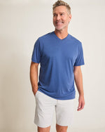 Tommy Bahama Men's IslandZone Bay Stripe V-Neck T-Shirt - Bering Blue