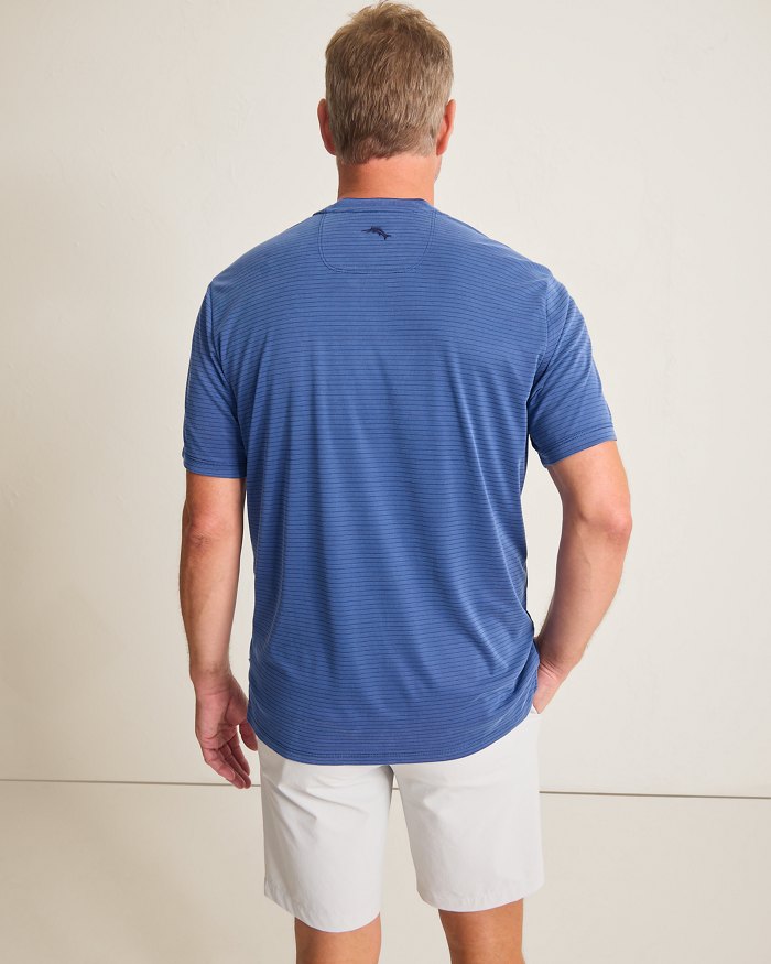 Tommy Bahama Men's IslandZone Bay Stripe V-Neck T-Shirt - Bering Blue