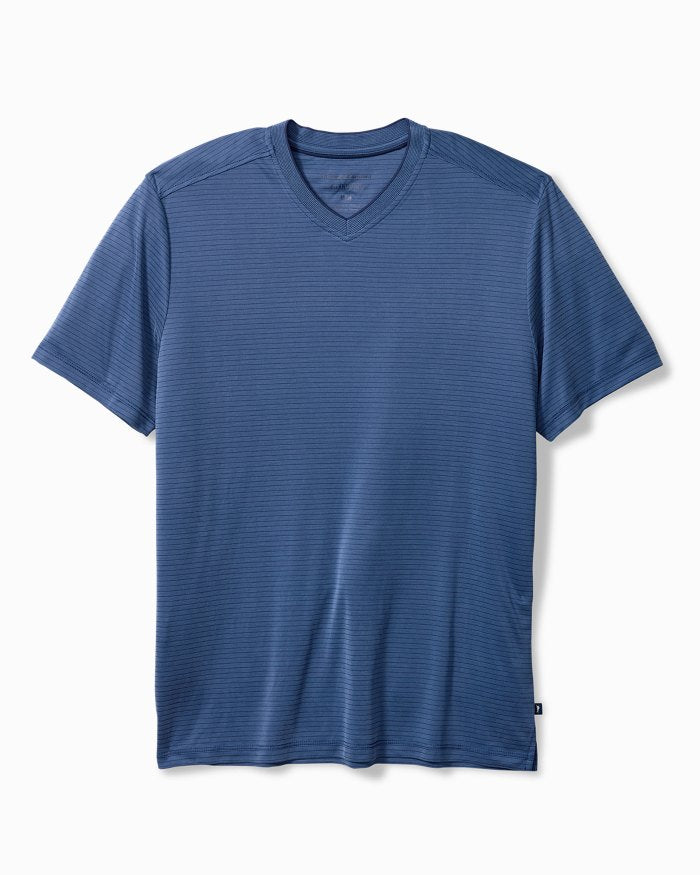 Tommy Bahama Men's IslandZone Bay Stripe V-Neck T-Shirt - Bering Blue