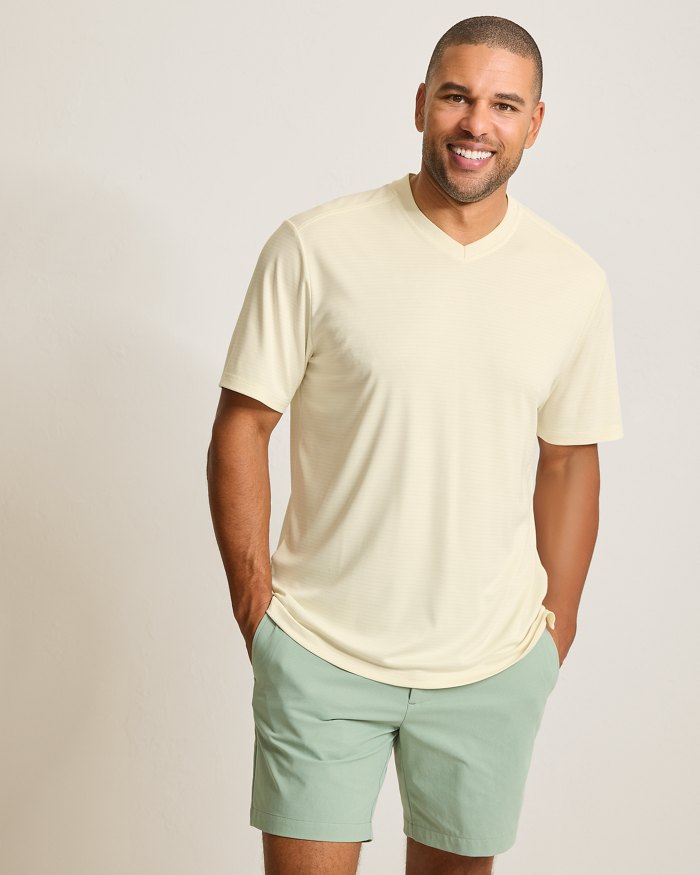 Tommy Bahama Men's IslandZone Bay Stripe V-Neck T-Shirt - Vanilla Ice
