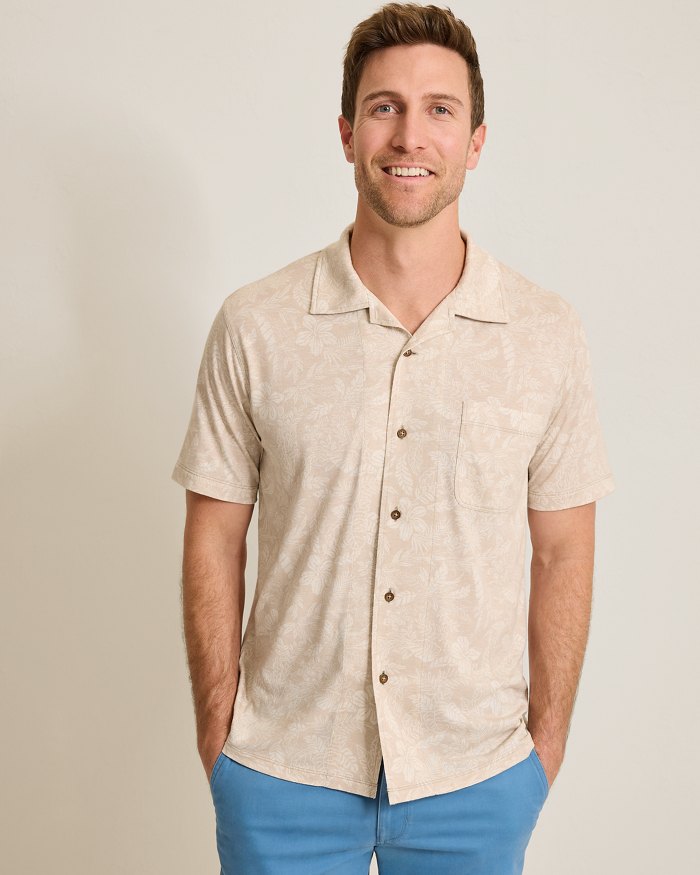 Tommy Bahama Men's IslandZone Vista Mar Leaf It To Me Camp Shirt - Khaki Sands