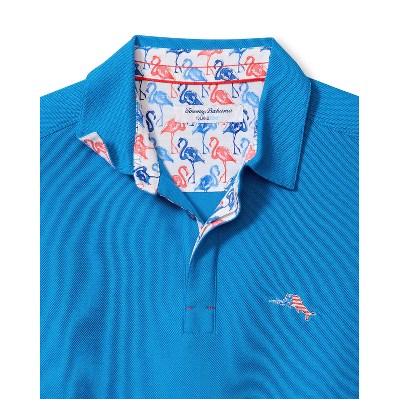 Tommy Bahama Men's IslandZone Flamingo Mingle Five O'Clock Polo Shirt - Download Blue