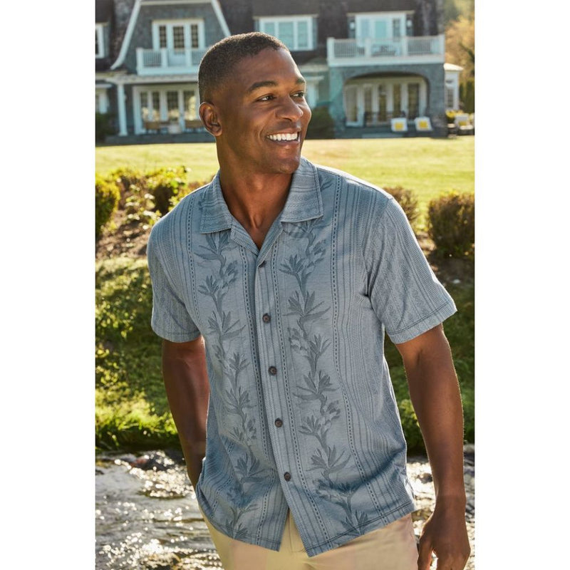 Tommy Bahama Men's Palm Fresco Beach Border Camp Shirt - Steel