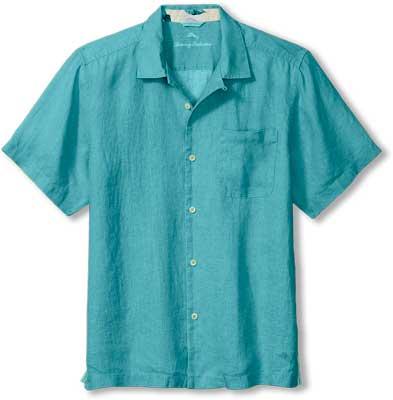 Tommy Bahama Sea Glass Linen Short Sleeve Camp Shirt - Belle Blue