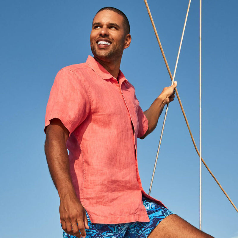 Tommy Bahama Sea Glass Linen Short Sleeve Camp Shirt - Dubarry Coral