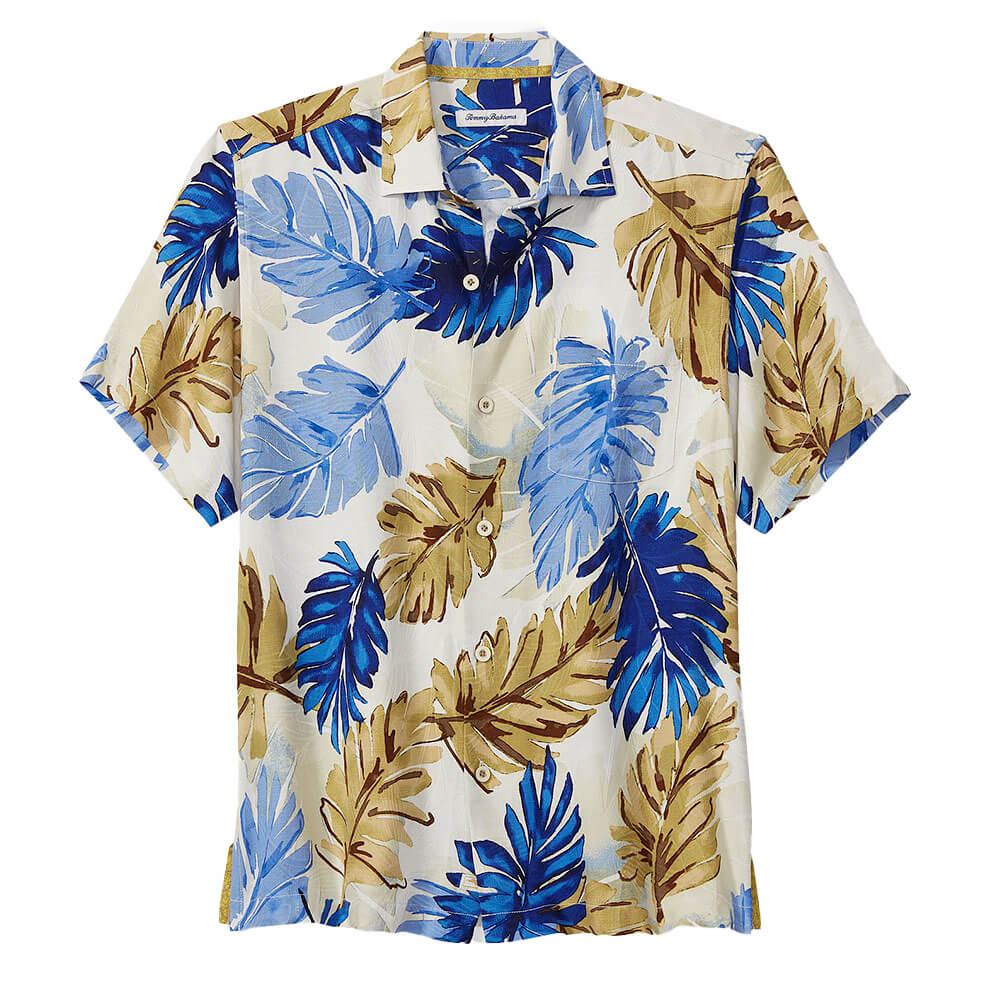Tommy Bahama Shirt Mens 3XL XXXL Blue Leaf Button Up Silk Short Sleeve