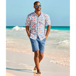 Tommy Bahama Coconut Point Red White Cheers Camp Shirt - Chambray Blue