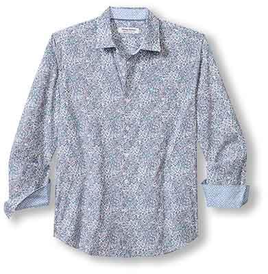 Tommy Bahama IslandZone Sarasota Stretch Blue Flora Sport Shirt - Glass Bead Blue