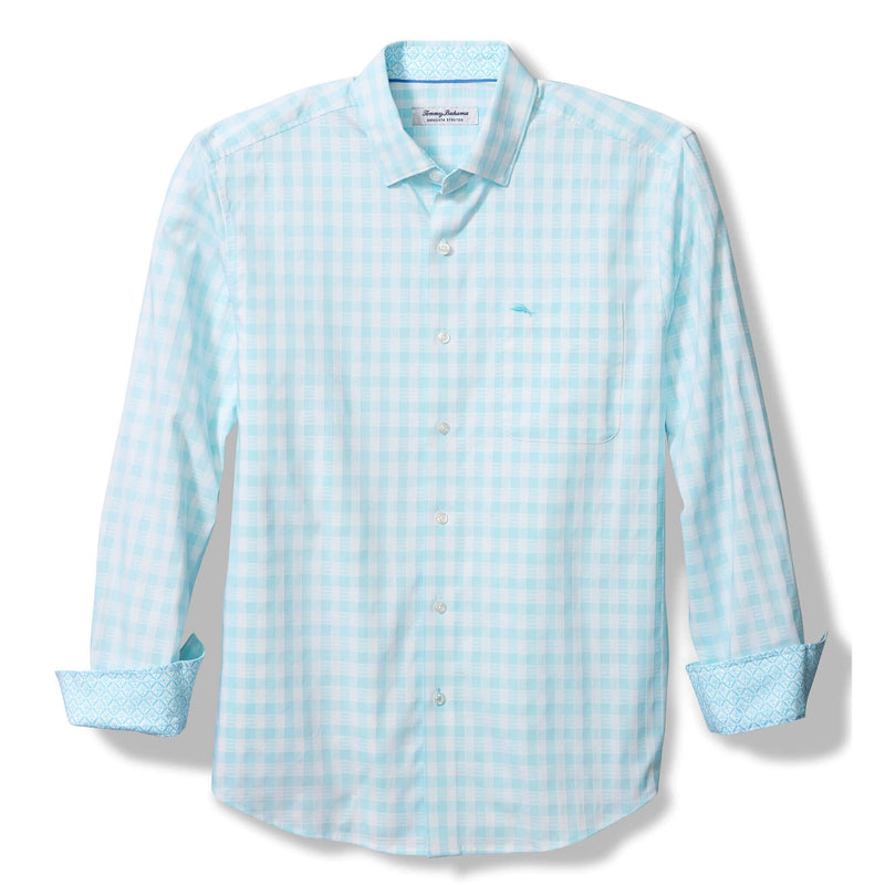 Tommy Bahama Men's IslandZone Sarasota Stretch Nuevo Check Sport Shirt - Aqua Mist