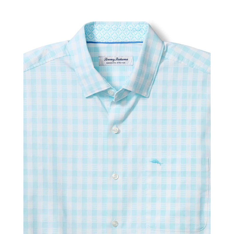 Tommy Bahama Men's IslandZone Sarasota Stretch Nuevo Check Sport Shirt - Aqua Mist