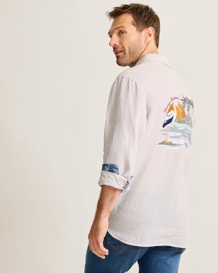 Tommy Bahama Men's Del Mar Island Linen Embroidered Sport Shirt - Natural
