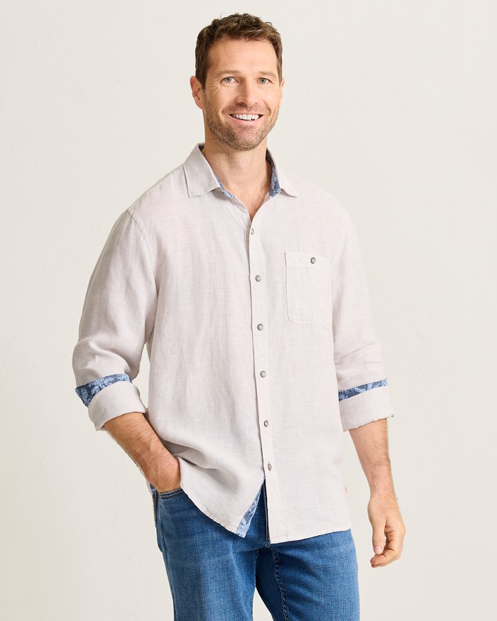 Tommy Bahama Men's Del Mar Island Linen Embroidered Sport Shirt - Natural
