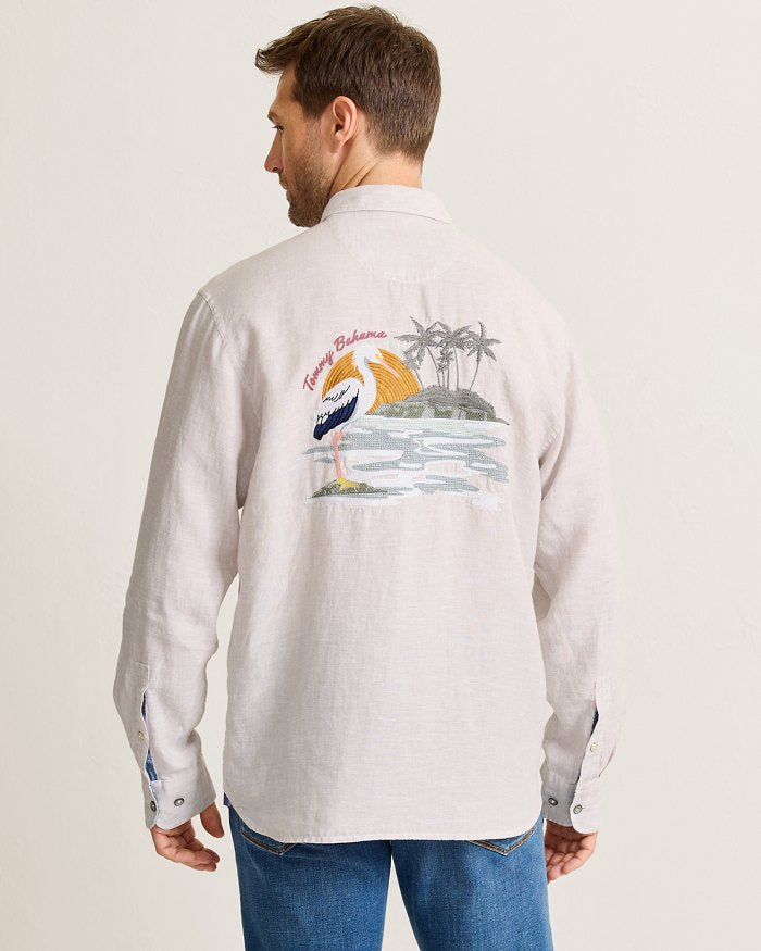 Tommy Bahama Men's Del Mar Island Linen Embroidered Sport Shirt - Natural