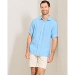 Tommy Bahama Men's Paradise Breezer Short Sleeve Linen Camp Shirt - Glass Bead Blue