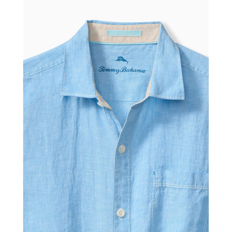 Tommy Bahama Men's Paradise Breezer Short Sleeve Linen Camp Shirt - Glass Bead Blue