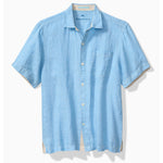 Tommy Bahama Men's Paradise Breezer Short Sleeve Linen Camp Shirt - Glass Bead Blue