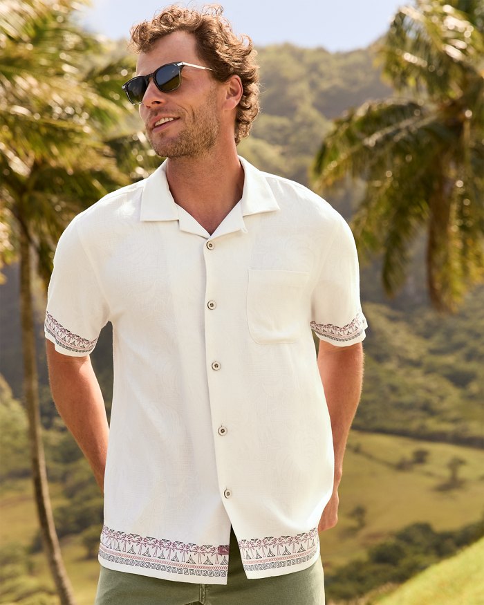 Tommy Bahama Men's Greco Palms Embroidered Silk Camp Shirt - Continental