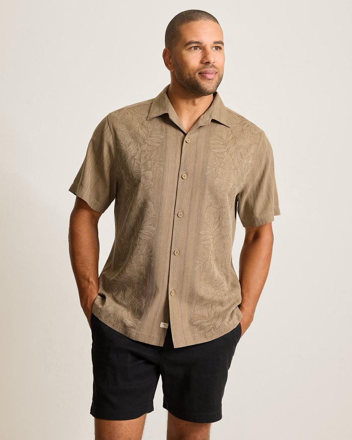 Tommy Bahama Men's Big & Tall Maui Border Silk Camp Shirt - Soft Brown