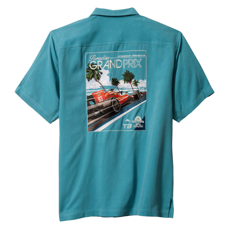TBLV Tommy Bahama Mens Original Sample Grand Prix Camp Shirt - Dark Canal Blue