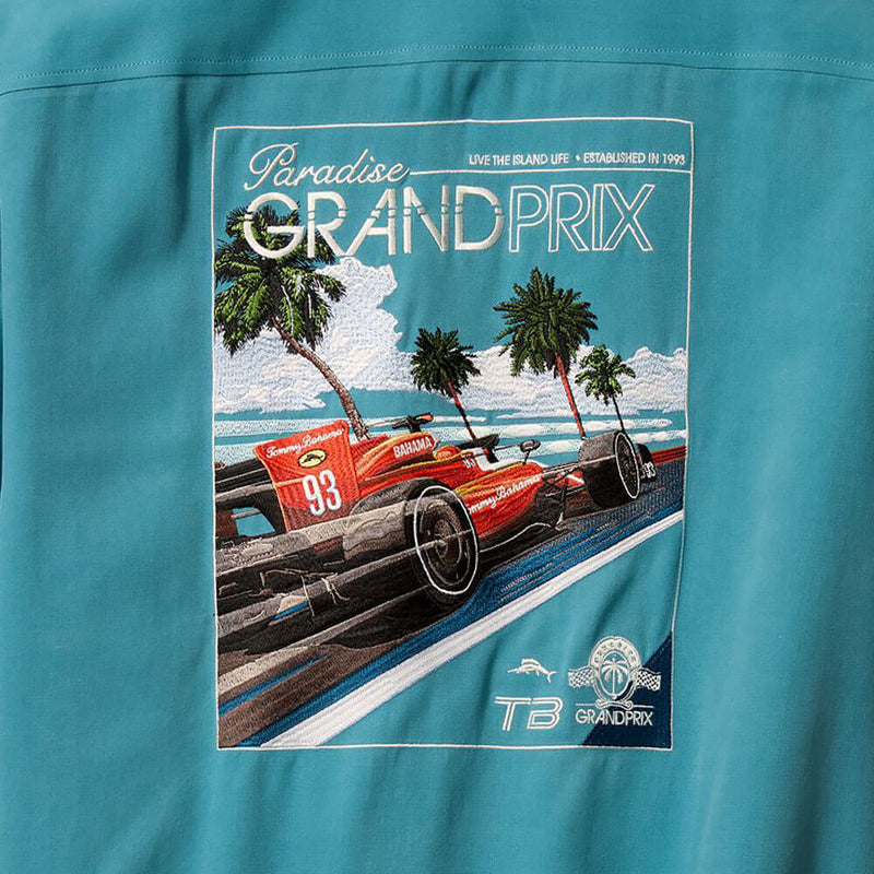 TBLV Tommy Bahama Mens Original Sample Grand Prix Camp Shirt - Dark Canal Blue