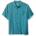 Tommy Bahama Men's Big & Tall Tommy Grand Prix Embroidered Silk Camp Shirt - Dark Canal Blue