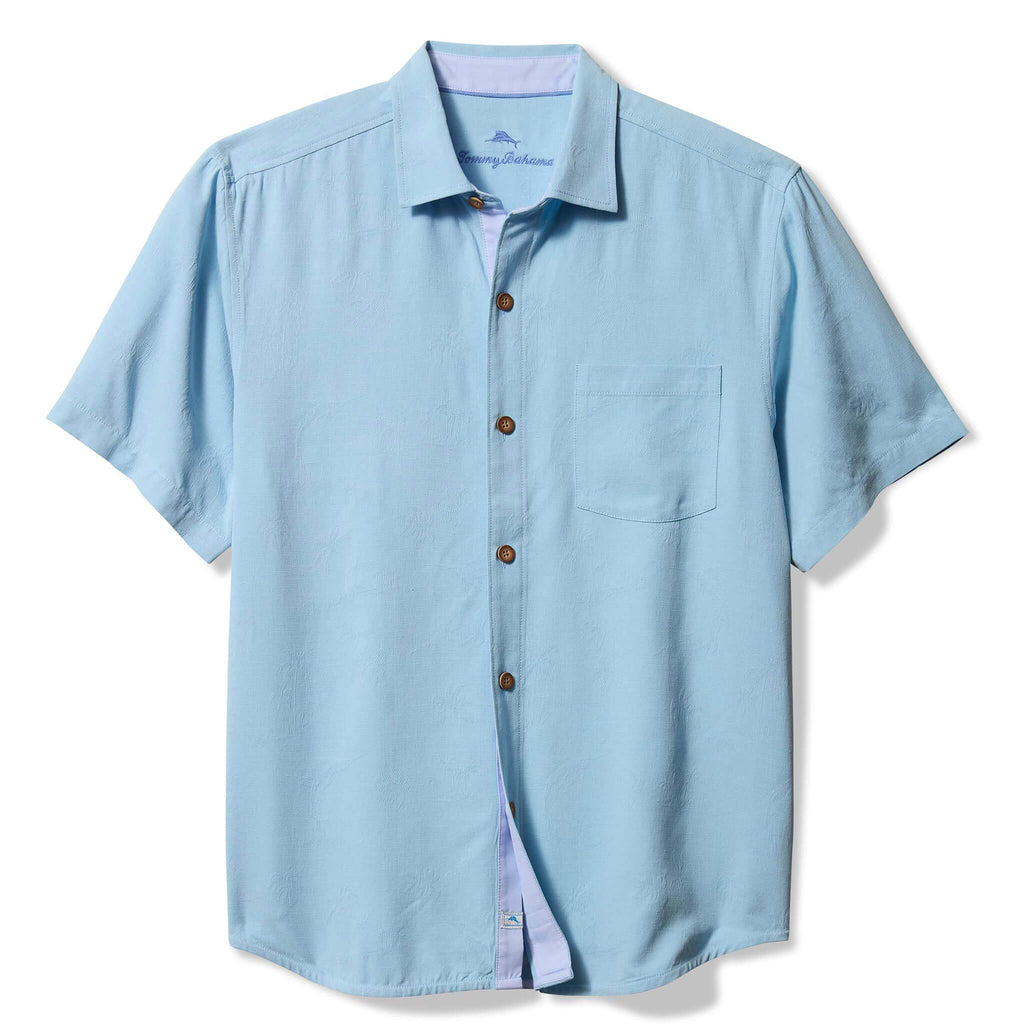 Chemise Casablanca En Soie XL - Motif Paradise Island (oiseaux, Avion) - Bleu, Blanc, Vert