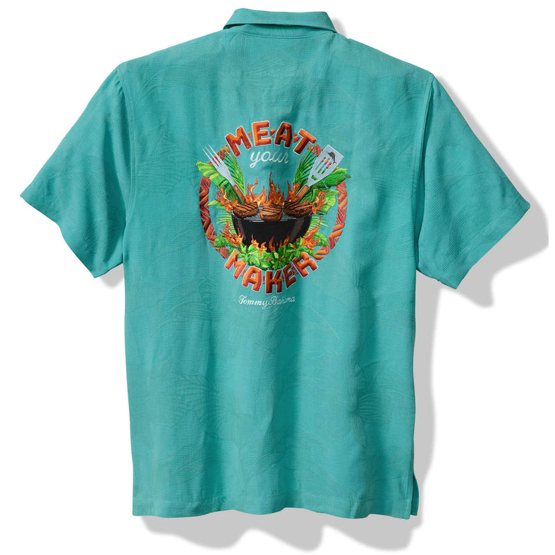 TBLV Tommy Bahama Mens Original Sample Meat Your Maker Camp Shirt - Aqua Aloha
