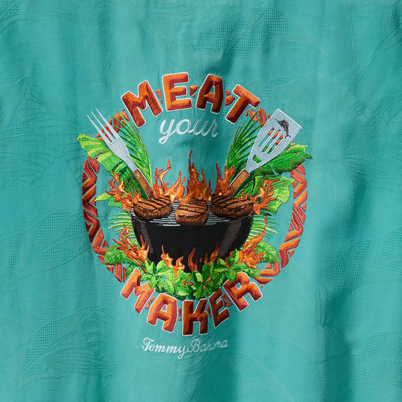 TBLV Tommy Bahama Mens Original Sample Meat Your Maker Camp Shirt - Aqua Aloha