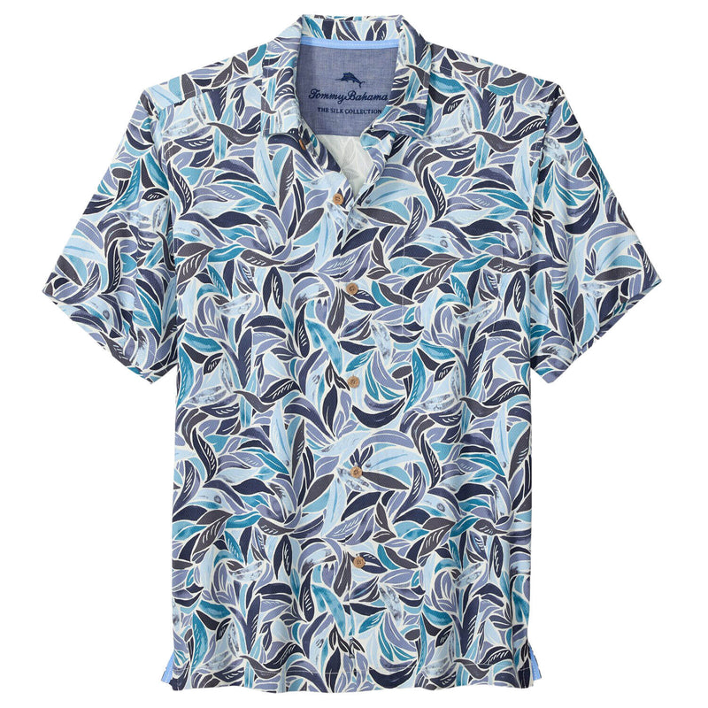 Tommy Bahama Men's Blue Lagoon Leaves Silk Camp Shirt - Dk Moonlight