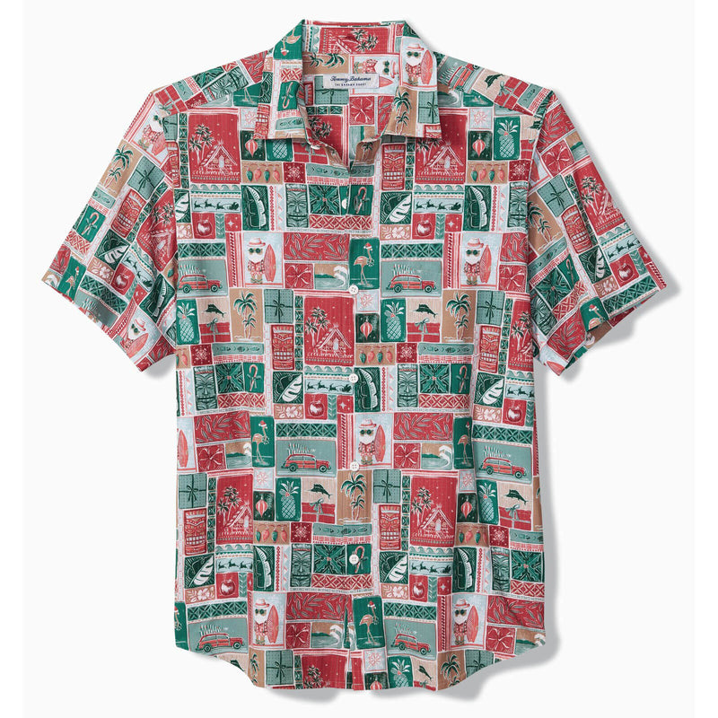 Tommy Bahama Men's Bahama Coast Gift Wrap Christmas Camp Shirt - Havana