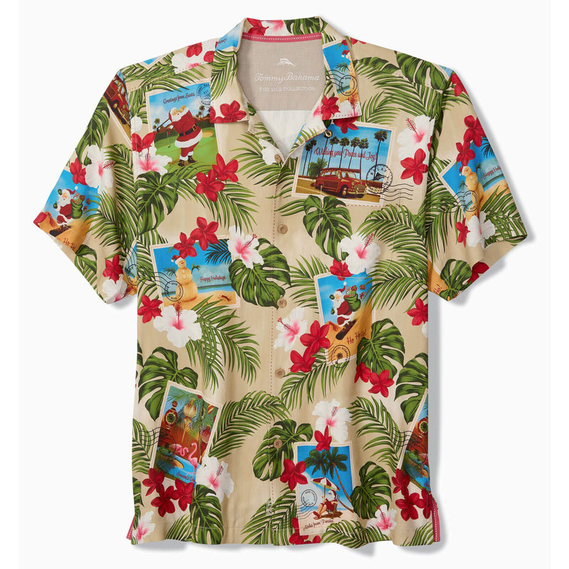 Tommy Bahama Men's Santas Day Off Christmas Camp Shirt - Nomad Khaki